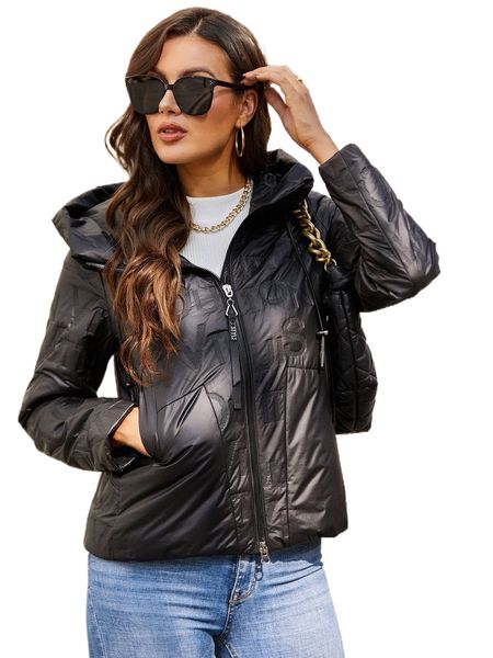 

hailuozi letter graphic zipper up hooded winter coat g6ur#, Black