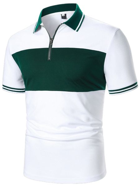 

men color block striped trim polo shirt z0wm#, White;black