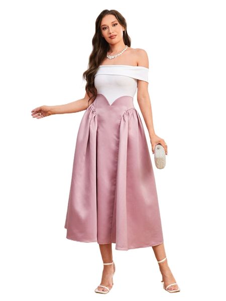 

off shoulder two tone dress 48kr#, Black;gray