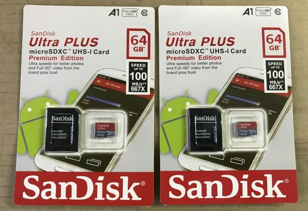 DHL envio 32GB/64GB/128GB/256GB SDK smartphone Capacidade real Câmera de alta definição Micro Memory SD Card 100MB/S UHS-I C10 Cartão TF de alta qualidade