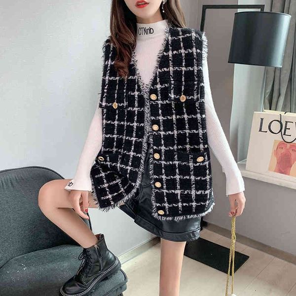 

women's sweaters xiaoxiangfeng knitted vest women's cardigan autumn winter sweater korean loose outer plaid coat sexo, White;black