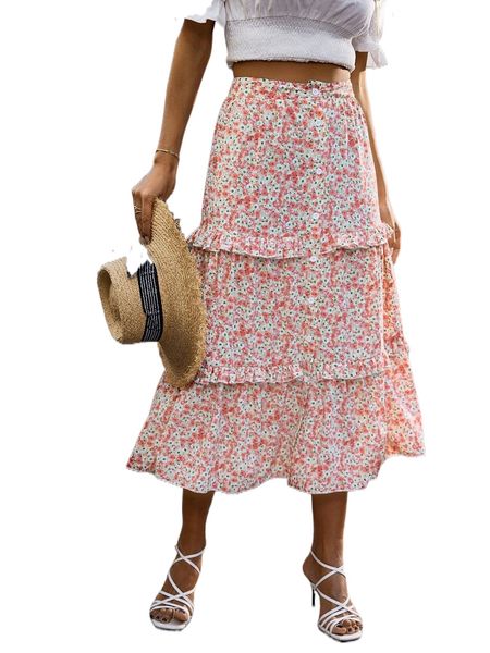 

ditsy floral ruffle trim skirt s3xp#, Black