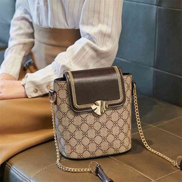 

new color contrast printing bucket bag chain sling one shoulder women's bag messenger