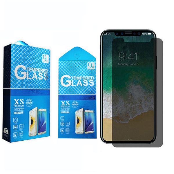 Protetor de tela de vidro temperado com privacidade anti -espião para iPhone 14 13 12 11 Pro Max XR XS 7 8 Plus com pacote de varejo Free UPS FedEx DHL