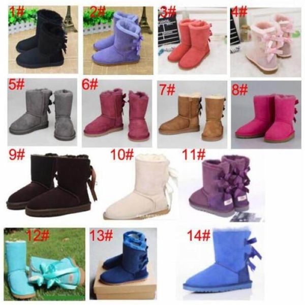 

kids eu21-44 big size low new australian snow boots thick leather bow in the tube snow boots cotton shoes265s, Black