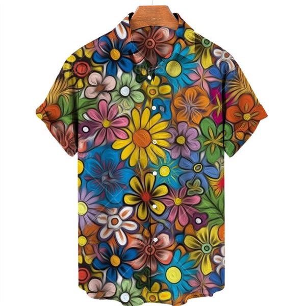 Camisas casuais masculinas Camisa masculina Havaiana Planta de férias de férias Flor 3d Men Men Logo Blouse Jacket Summer Summer Top Top Man Clothesm