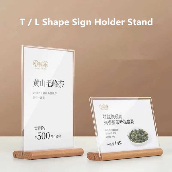

a6 t / l two display table acrylic sign card stand wooden advertising poster picture p frame menu price list holder stand