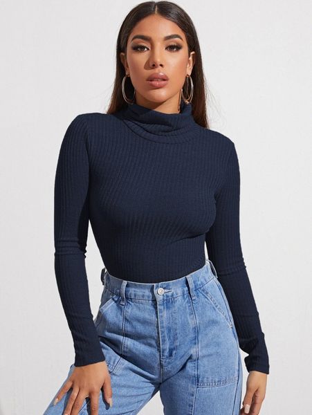 

funnel neck rib-knit s6xi#, White