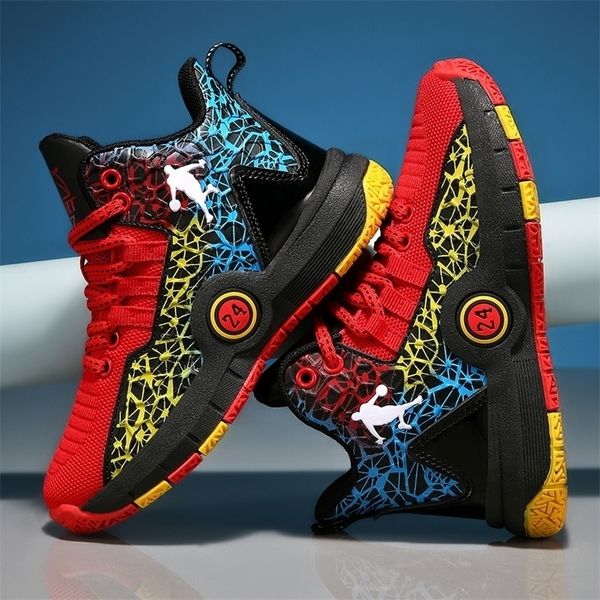 

kids basket shoes fashion boys men basketball high sneakers lighweight sport kidstraining 220513, Black