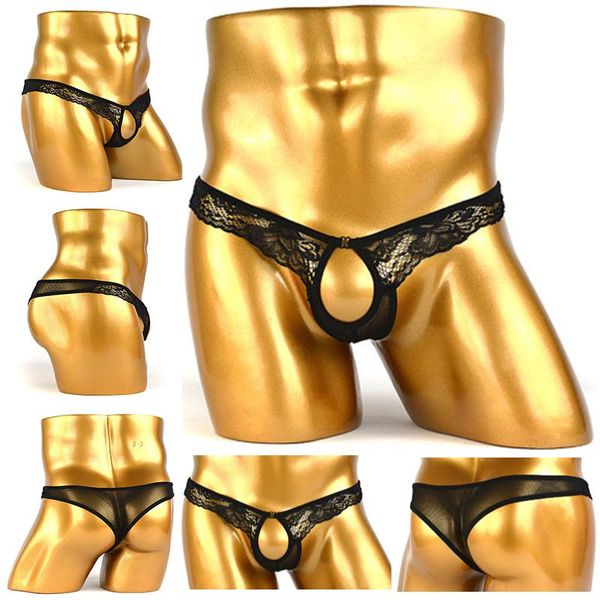 Unterhosen Männlich Erotische Dessous Männer Sexy Spitze Tanga Mit Loch T-Rücken Transparent Offenen Schritt Unterwäsche Komfort T HosenUnterhosen