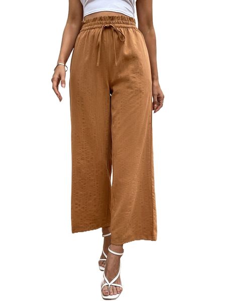 

drawstring paperbag waist pants b0u4#, Black;white