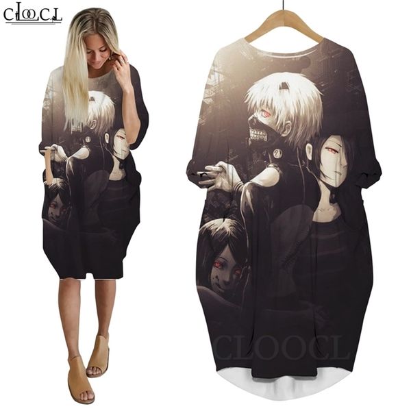 

women dress tokyo ghoul anime 3d printed loose daughter dresses cartoon long sleeve casual pocket female dress s5xl w220616, Black;gray