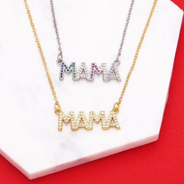 Anhänger-Halsketten, elegantes Geschenk zum Muttertag, Mama, Buchstabe, Namenskette, Halskette, Zirkonia, Mutterschmuck für Frauen