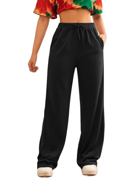 

tall solid drawstring waist sweatpants f870#, Black;white
