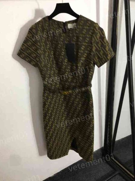 

womens dresses fashion back zip belt round neck short sleeve dress luxury dress designer women clothing 0912, Black;gray