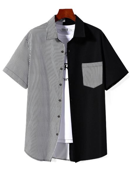 

men vertical striped patched pocket shirt without tee 25wy#, White;black