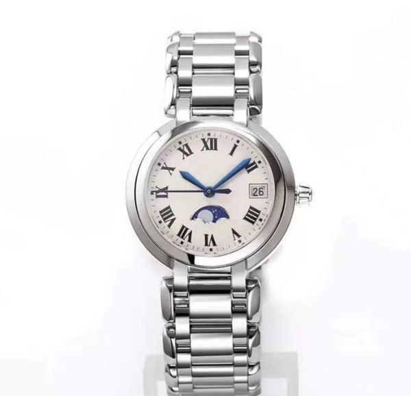 

women watch quartz movement watches 26.5mm for woman fashion wristwatches stainless steel strap montre de luxe sun and moon function wristwa, Slivery;brown