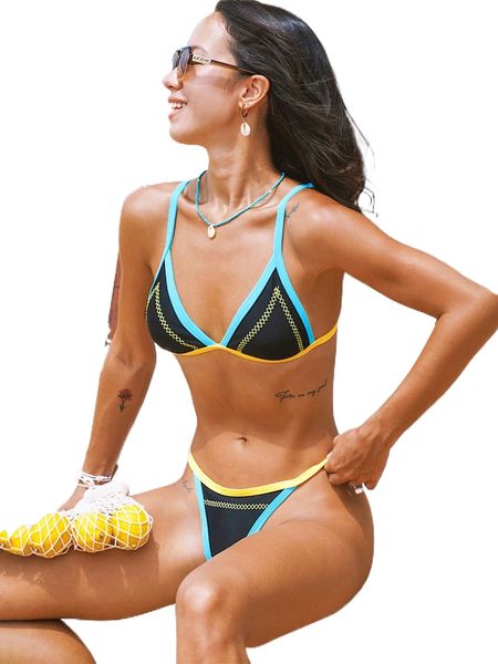 

bikinx color block triangle bikini swimsuit n3dx#, White;black