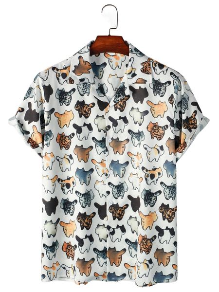 

men random cartoon graphic shirt 7226#, White;black