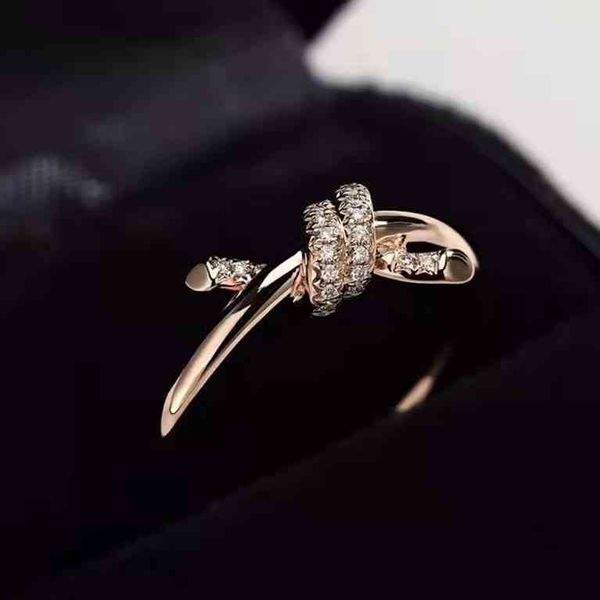 

gu ailing's same t family knot ring v gold 18k rose gold diamond couple, Silver