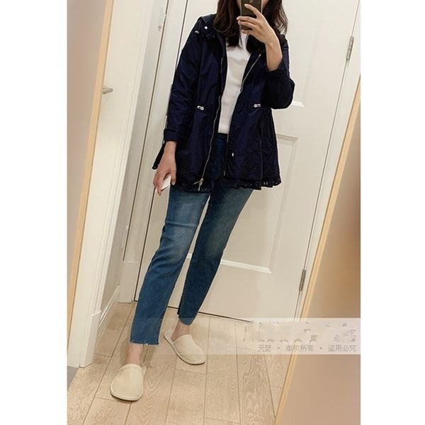 

windbreaker women hooded navy blue color waist adjustable women trench slimming work wind jacket loose cool popular jacket y201012, Tan;black