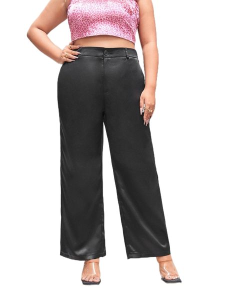 

plus satin wide leg pants e1w2#, Black