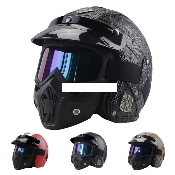 

pu leather motorcycle helmets chopper bike half helmet vintage goggle mask