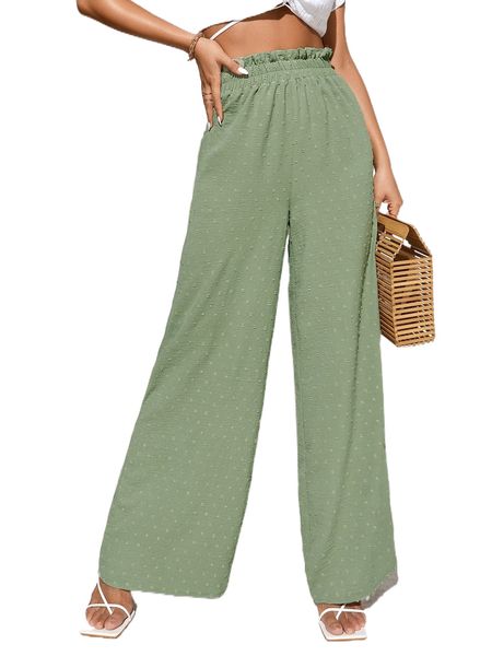 

swiss dot paperbag waist wide leg pants o4ly#, Black;white