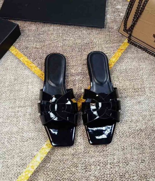 

luxury women's slides sandal tributes patent leather nu pieds lady beach sandals casual slippers ladies outdoor flat comfort walking sh, Black