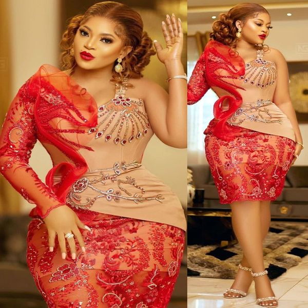 2022 plus size arabic aso ebi vermelho luxuoso bainha vestidos de bail