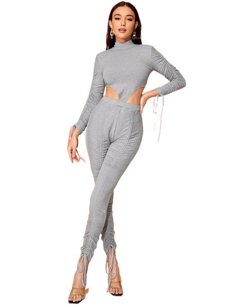

x xclusive habit cut out drawstring mock neck unitard jumpsuit x0bv#, Black;white