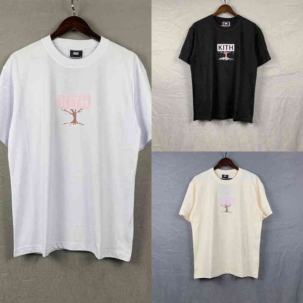Camisetas de camisetas kith masculino beijo Tóquio limitado Cherry Tree Spring e Summer Fashion Marca impressa Manga curta Round Round Loose Trend S10