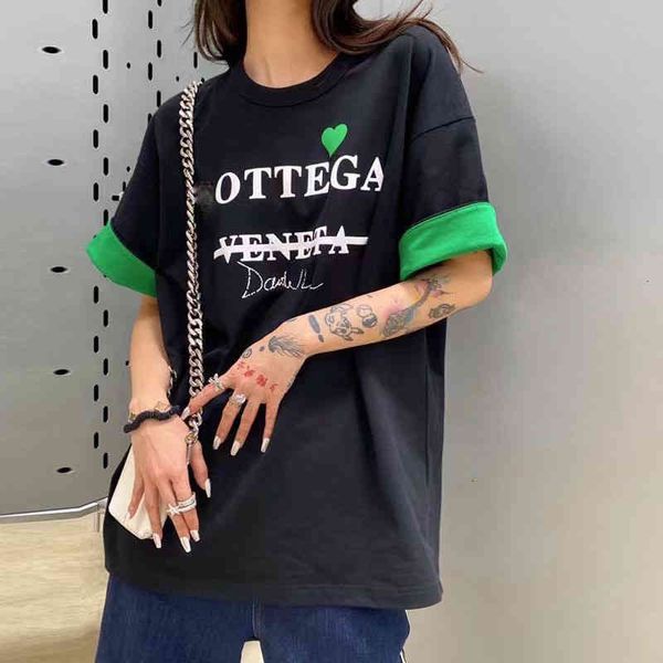 

bottega men's t-shirts shirt 22 spring / summer limited double color contrast sleeve loose short t-shirt hoodless casual letter cotton, White;black