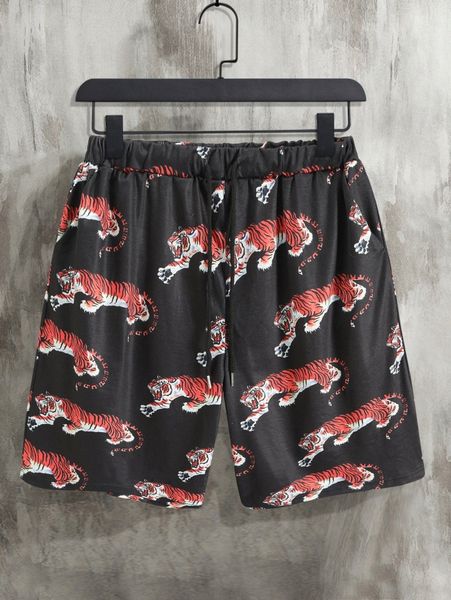 

men tiger print drawstring waist shorts t4dg#, White;black