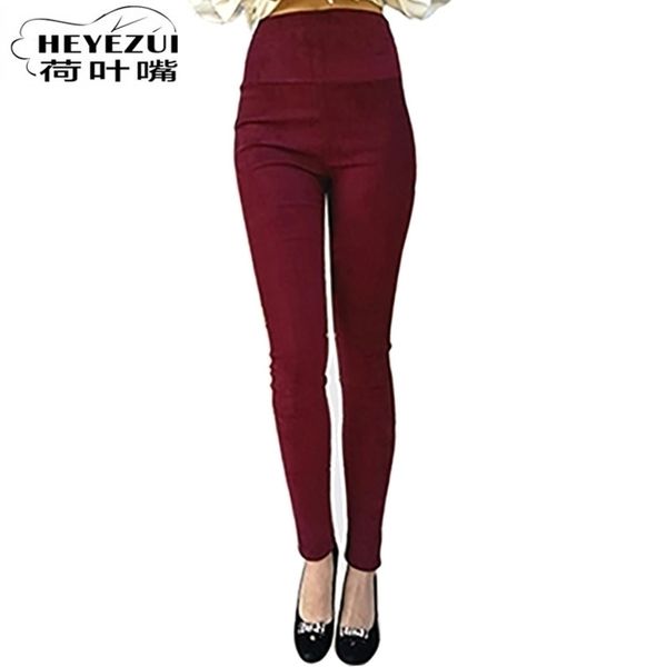 

suede women pants high waist stretch slim retro leather suede pant y200114, Black;white