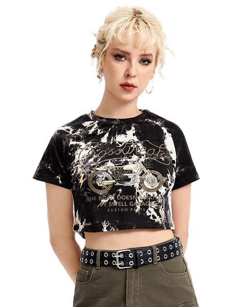 

romwe x angonmangsa tie dye slogan graphic crop tee x0vg#, White