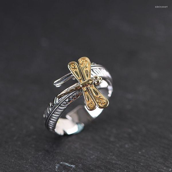 Rings de cluster Ring Dragonfly 925 Silver Anilos Fashion S925 Sterling for Men Jóias Tamanho ajustável Baguecluster Edwi22