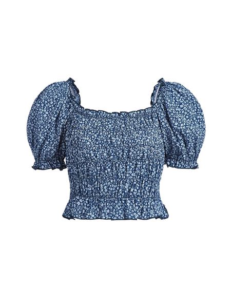 

mod ditsy floral print frill trim shirred blouse 8103#, White