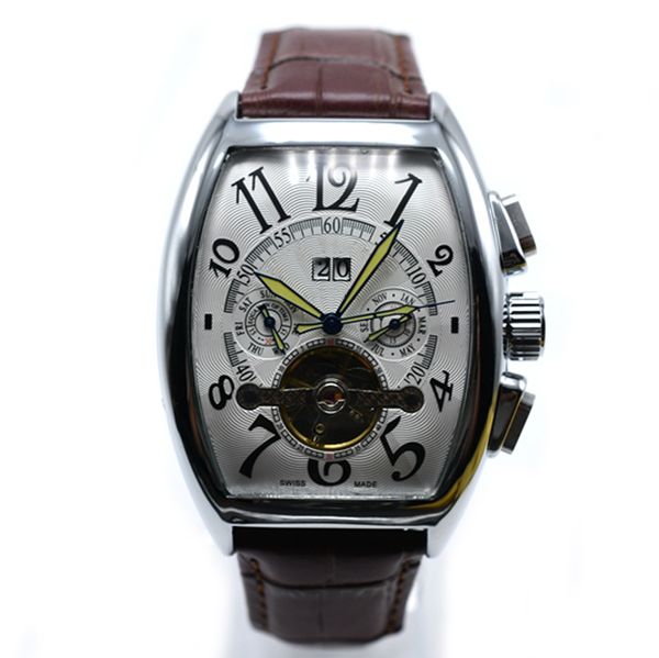 

men luxury brand dress leather strap automatic mechanical watches date business military design male clock man wristwatches relogio masculin, Slivery;brown