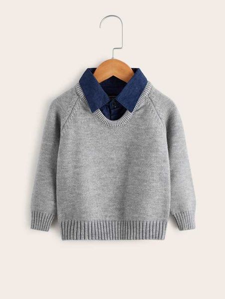 

toddler boys contrast collar raglan sleeve sweater she01, Blue