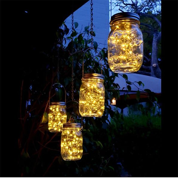 6PCS Солнечные огни Mason Jar Lights 20 Led Hanging String Fairy Solars Фонарь для наружного патио, сада, двора и украшения газона