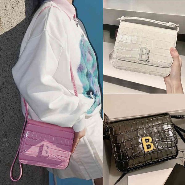 

2022 luxury trend balencaigs shoulder handbags b-button organ bag versatile crocodile tofu cowhide one small square female