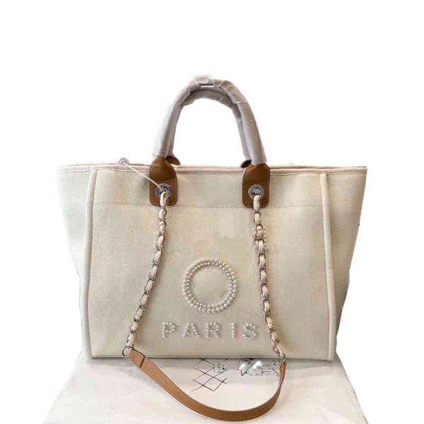 

2022 new small fragrance candy pearl beach bags hand sewn large capacity mommy shopping bag luxury design brand handbags