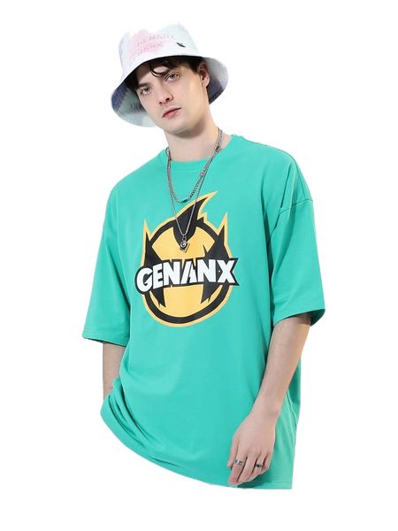 

men cartoon & letter graphic drop shoulder tee 11sk#, White;black