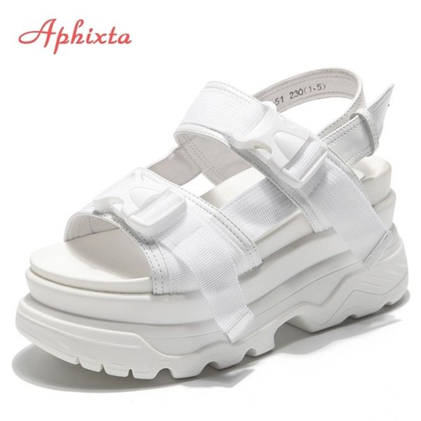 

aphixta platform shoes women sandals wedge heels height increaming buckle thick soled beach woman sandal 220602, Black
