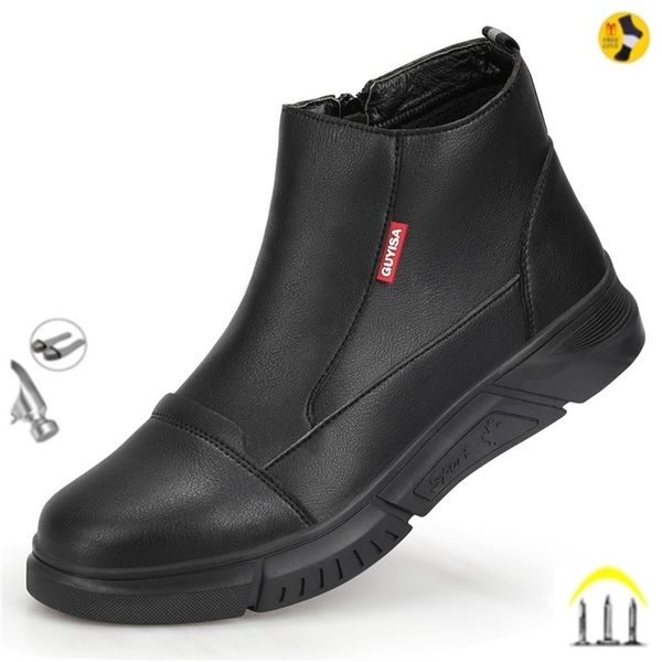

waterproof leather safety boots for men winter velvet metal steel toe black work boots indestructible industrial welding boots 220809