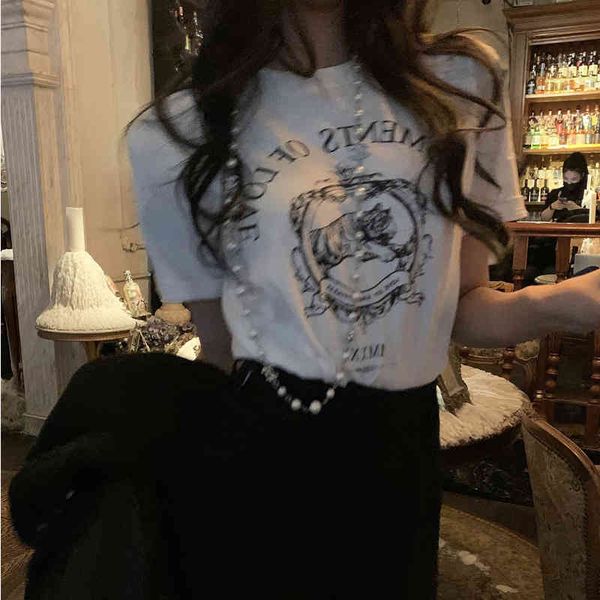 

women's t-shirt jingtian net red one clothes with all fashionable tiger letter printing loose short sleeve t-shirt women 4ojd, White