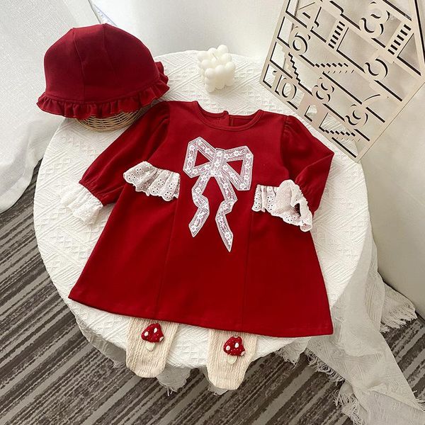 Kleidung Sets Weihnachten Baby Mädchen Kleidung Jahr Säuglingsspielanzug Kleid Für 1. Geburtstag Geboren Langarm Overall Bogen Spitze Kleidung