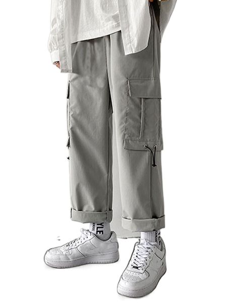 

men flap pocket drawstring pants v8na#, Black