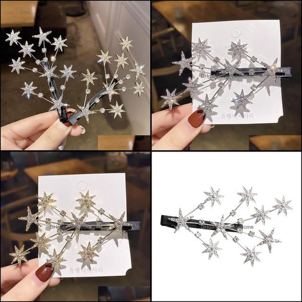 

hair clips barrettes jewelry rhinestone star pins for women fashion headwear girls sweet hairpins wedding bridal accessories drop delivery, Golden;silver